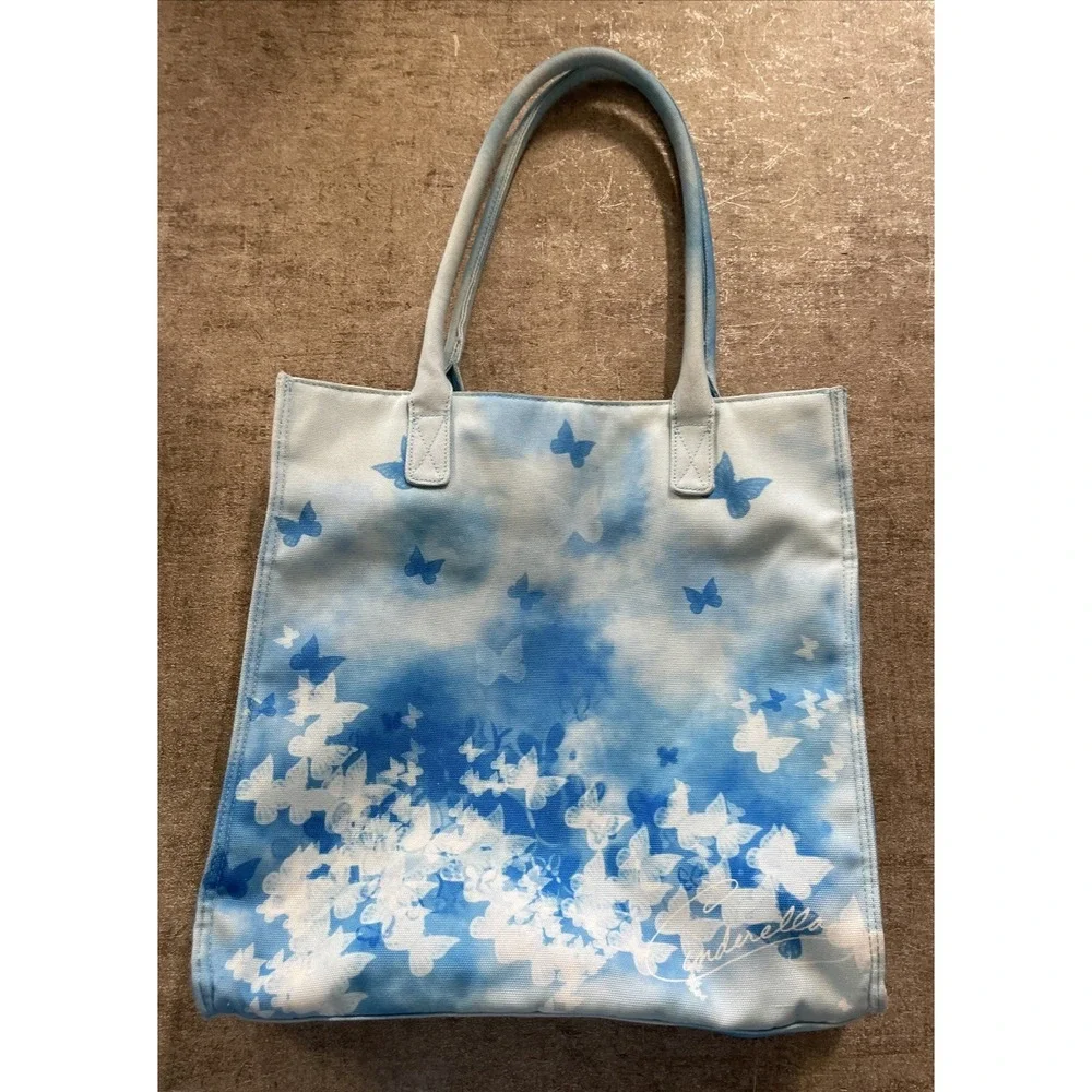 Disney Parks Cinderella Butterfly Watercolor Tote Shoulder Bag Blue